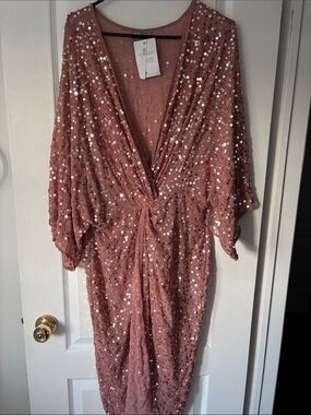 ASOS - Pink Sequin V-Neck Wrap Dress